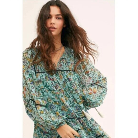 FREE PEOPLE green floral Free Swinging Mini Dress - Picture 13 of 13